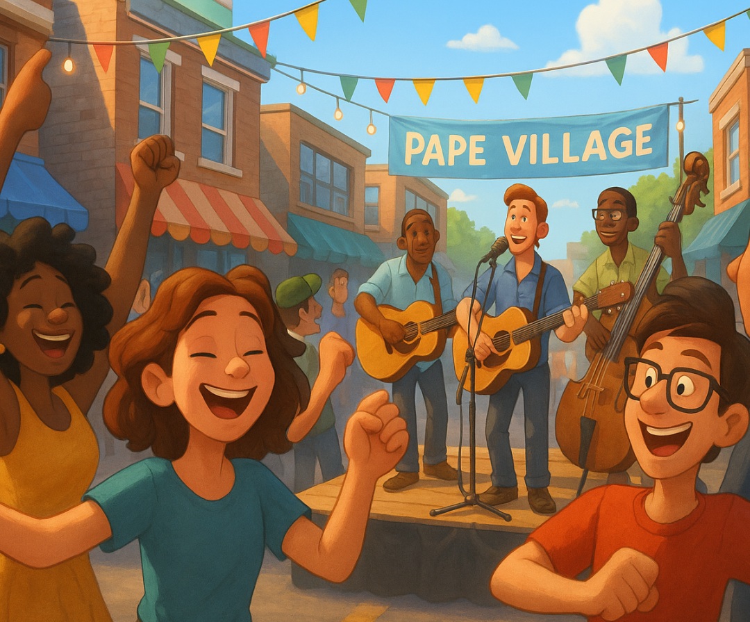 پارتی خیابانی شاد و رایگان در محله Pape Village تورنتو